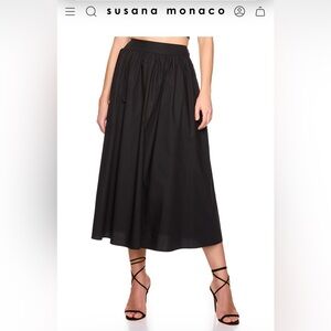Susana Monaco Cotton Poplin Midi Skirt Black Large 
New with Tags $178